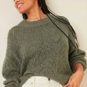 Old Navy- Women's - Olive - Crew Neck - Cable Knit - Chunky Sweater - Size XL